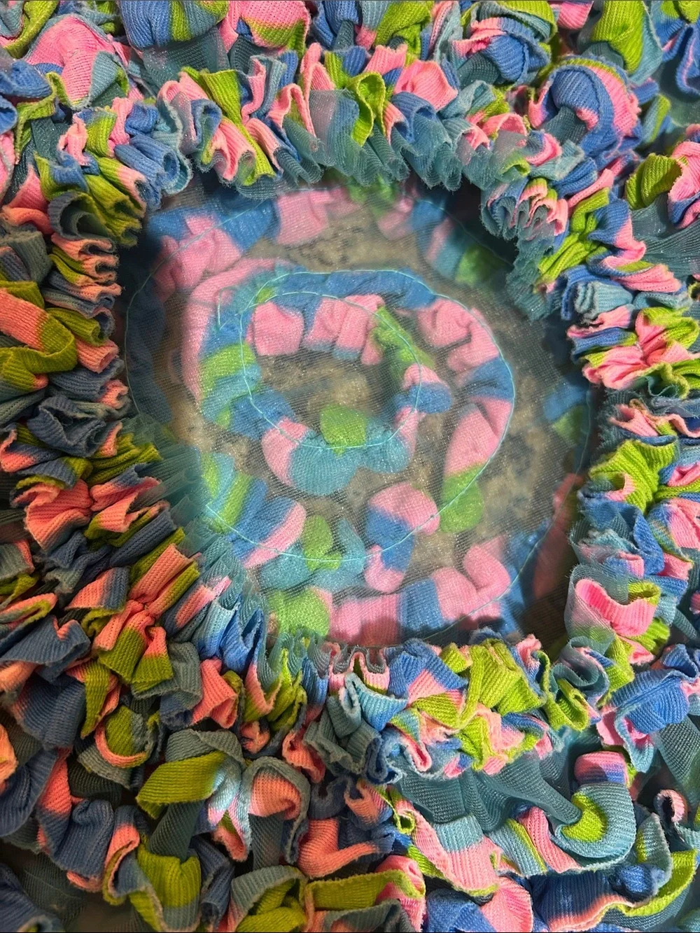 OSFM Ruffled Bonnet Hair Cover Swim Cap - Multicolor Blue, Pink & Green